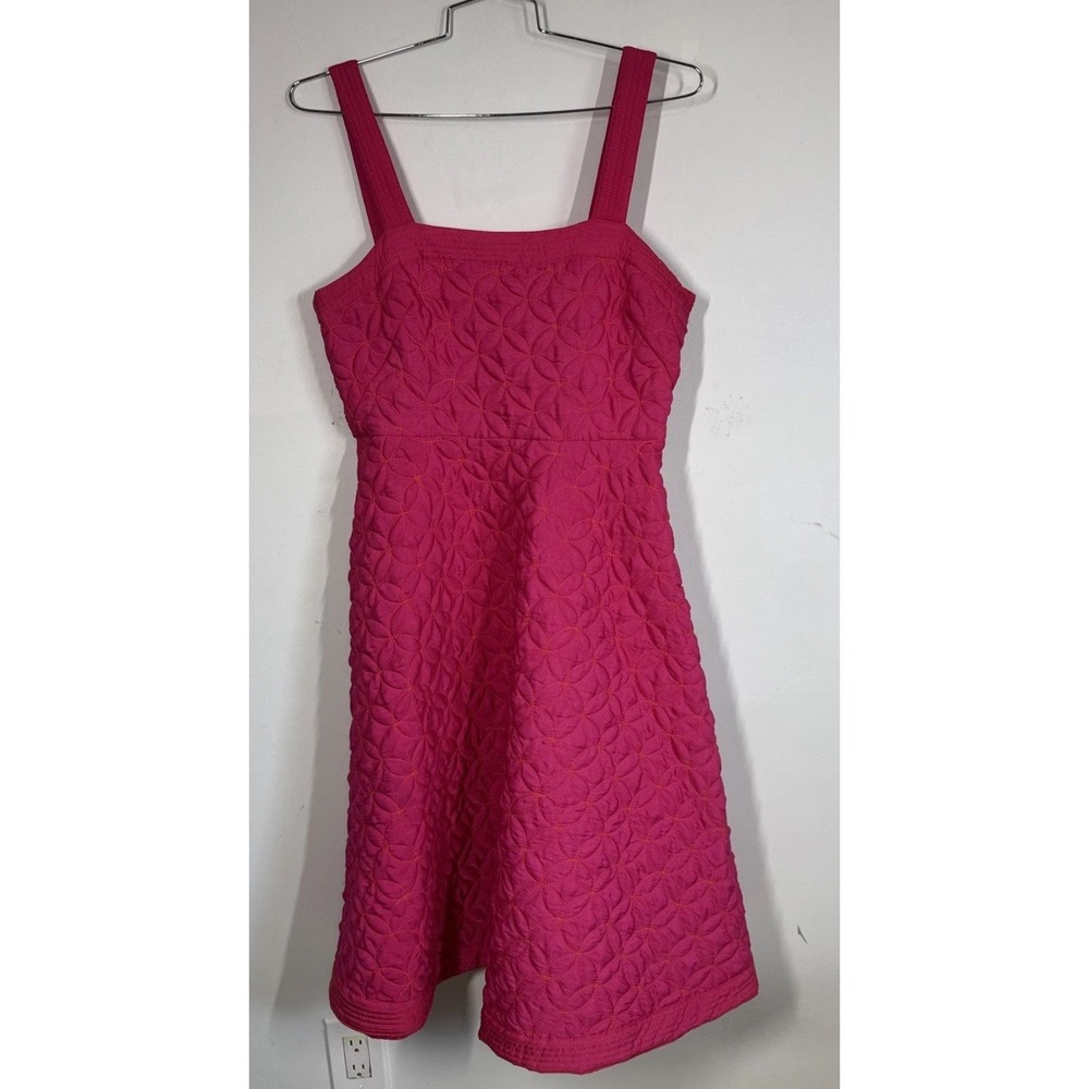 Anthropologie Maeve Tomasa Hot pink Quilted A Line Dress Women's 12 Cottage Core